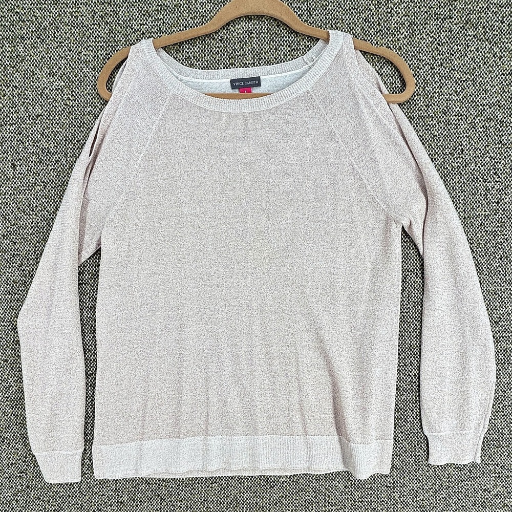 Vince Camuto Sweater Cold Shoulder Metallic Rose Gold Pink Small Light Knit Top
